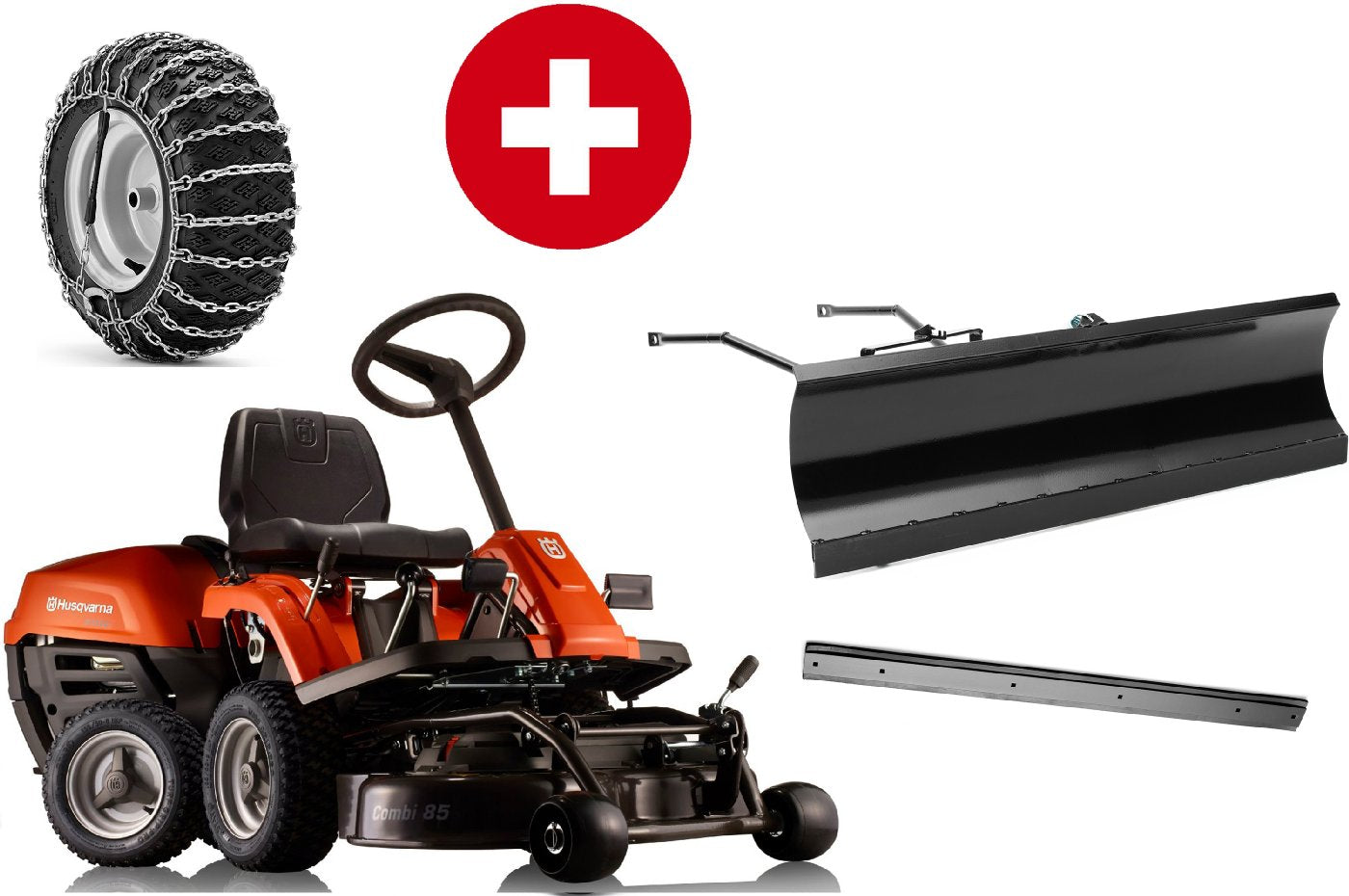 Husqvarna Frontmäher R 112C5 mit Mähdeck Combi 85 – Winterpaket mit Schneeschild, Gummileiste und Schneeketten – Modell 2025-Neu – Bild 1