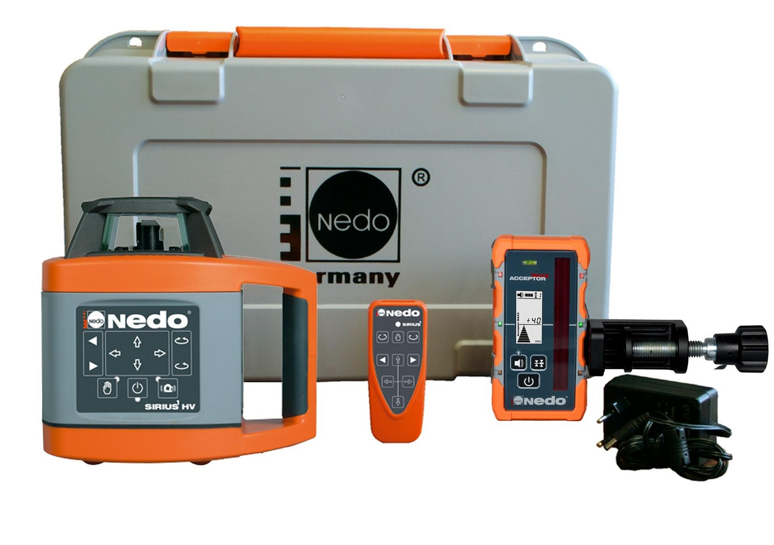 Sirius_1_HV_Acceptor_MAXX.jpg NEDO SIRIUS 1 HV (MAXX) im Set mit Kurbelstativ und Flexilatte – Rotationslaser horizontal vertikal – Bild 1