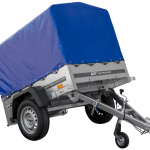 Anhänger 150 KIPP 150×106 cm [mit blauer Hochplane, Hochspriegel und Stützrad]-Neu