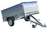 Anhänger mit faltbarer Deichsel GARDEN TRAILER 230 KIPP mit zusätzlichen Bordwänden, Stützrad und blauer Flachplane-Neu