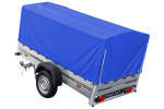 Auto Anhänger 230×125 Garden Trailer 230 KIPP Unitrailer 750 kg mit Stützrad, blauer Hochplane und Hochspriegel-Neu – Bild 2