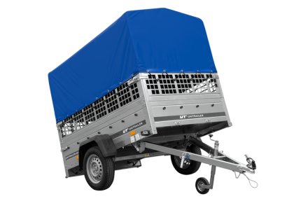 Autoanhänger 200×125 UNITRAILER GARDEN 201 KIPP mit Netzseitenwänden, H-800 Rahmen und grauer Plane-Neu