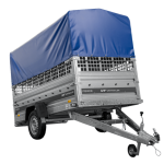 Autotransportanhänger 264×125 UNITRAILER FORCE 264 KIPP mit Gitterwänden, H-800 Rahmen und blauer Plane-Neu