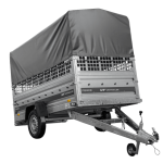 Autotransportanhänger 264×125 UNITRAILER FORCE 264 KIPP mit Gitterwänden, H-800 Rahmen und grauer Plane-Neu