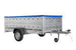 Autotransportanhänger auf Blattfedern 264×150 UNITRAILER GARDEN 265/R KIPP mit BIS-Seitenwänden, H-0-Rahmen und blauer Plane-Neu