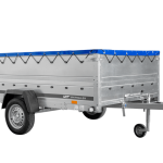Autotransportanhänger auf Blattfedern 264×150 UNITRAILER GARDEN 265/R KIPP mit BIS-Seitenwänden, H-0-Rahmen und blauer Plane-Neu