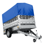 Autotransportanhänger auf Federn 230×125 UNITRAILER FORCE 230/R KIPP mit Gitterwänden, H-800 Rahmen und blauer Plane-Neu