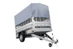 Autotransportanhänger auf Federn 230×125 UNITRAILER FORCE 230/R KIPP mit Gitterwänden, H-800 Rahmen und grauer Plane-Neu
