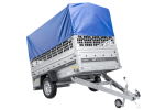 Einachsanhänger 230×125 UNITRAILER FORCE 230 KIPP mit Gitterseitenwänden, H-0-Rahmen und blauer Plane-Neu
