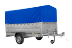 Einachsanhänger 264×150 UNITRAILER GARDEN 265 KIPP mit zusätzlichen Bordwänden, H-800-Hochspriegel und blauer Plane-Neu – Bild 4