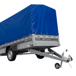 Einachsiger Anhänger mit Blattfedern 264×125 UNITRAILER FORCE 264/R KIPP mit H-1100 Spriegel und blauer Plane-Neu