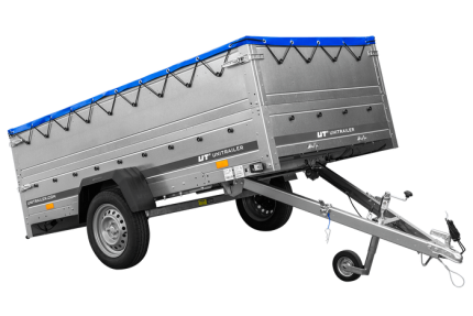Großer Anhänger 750 kg GARDEN TRAILER 264 KIPP mit Bordwandaufsatz [zusätzliche 40 cm], Stützrad und blauer Flachplane-Neu