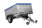 Leichtanhänger auf Blattfedern 200×125 UNITRAILER GARDEN 201/R KIPP mit BIS-Seiten, H-0-Rahmen und blauer Plane-Neu