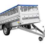 Leichter Anhänger auf Federn 230×125 UNITRAILER FORCE 230/R KIPP mit Gitterwänden, H-0-Rahmen und blauer Plane-Neu