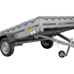 PKW Anhänger 264×150 UNITRAILER GARDEN 265 KIPP mit Flachplanenträger und grauer Plane-Neu