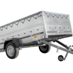 PKW-Anhänger 264×150 UNITRAILER GARDEN 265 KIPP mit zusätzlichen Bordwänden, H-0-Rahmen und grauer Plane-Neu