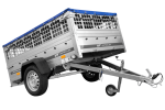 PKW-Anhänger auf Federn 200×125 UNITRAILER GARDEN 201/R KIPP mit Gitterwänden, H-0-Rahmen und blauer Plane-Neu