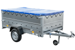 PKW-Anhänger auf Federn 230×125 UNITRAILER GARDEN 230/R KIPP mit BIS-Bordwänden, H-0-Rahmen und blauer Plane-Neu