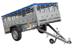 Pkw Transport Anhänger 230×125 Garden Trailer 230 KIPP mit Laubgitteraufsatz, blauer Flachplane, Planenträgern und Stützrad-Neu