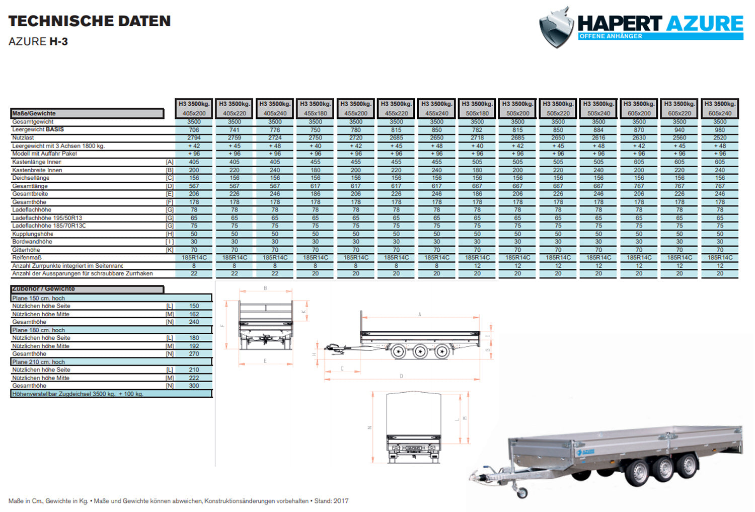 Hapert Azure H-3 – 3500 – 6050 x 2400 3-Achser – Parabelfederung 185R14C – Bild 5